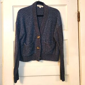 Urban Outfitters Cardigan Sweater Blue Marled Button Up Sz XS EUC Oversized Warm